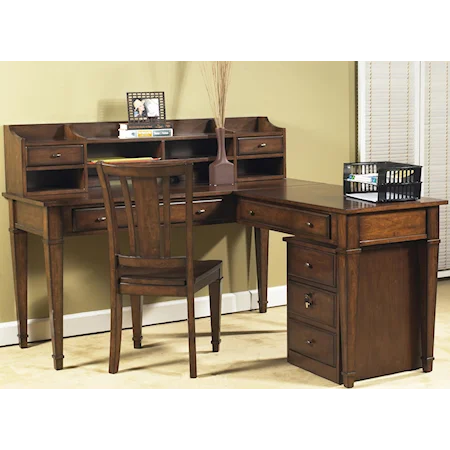 L-Shape Desk with Hutch and File Cabinet